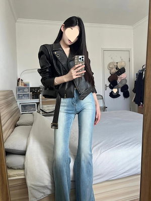 70PCS ジーンズ 女性用 淡色 ローウエスト スリム ストレート フレア マイクロラージ ウォッシュドオールド 2025 新作