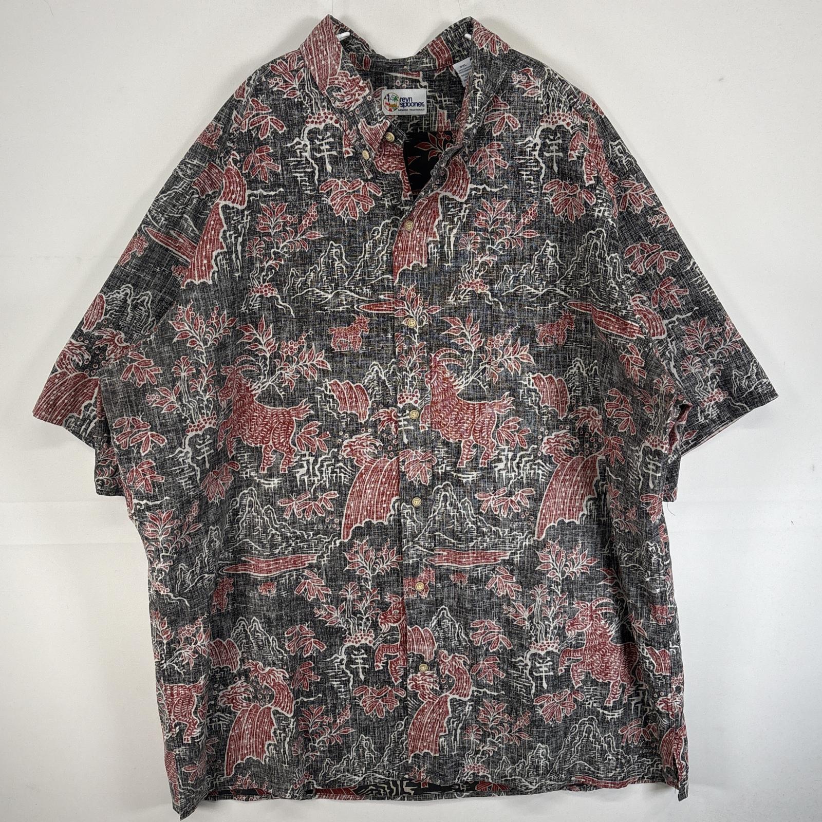 古着 90s/90年代 半袖シャツ 羊 アロハ インサイドアウト 3XL ブラック 総柄 メンズ