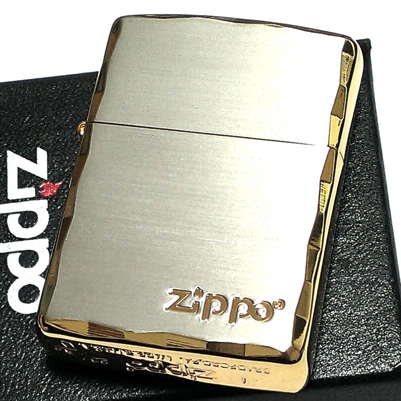 ZIPPO アーマー ジッポライター おしゃれ 重厚 ジッポロゴ シルバーサテン＆ゴールド 両面コーナー彫刻 金銀 シンプル メンズ ギフト プレゼント