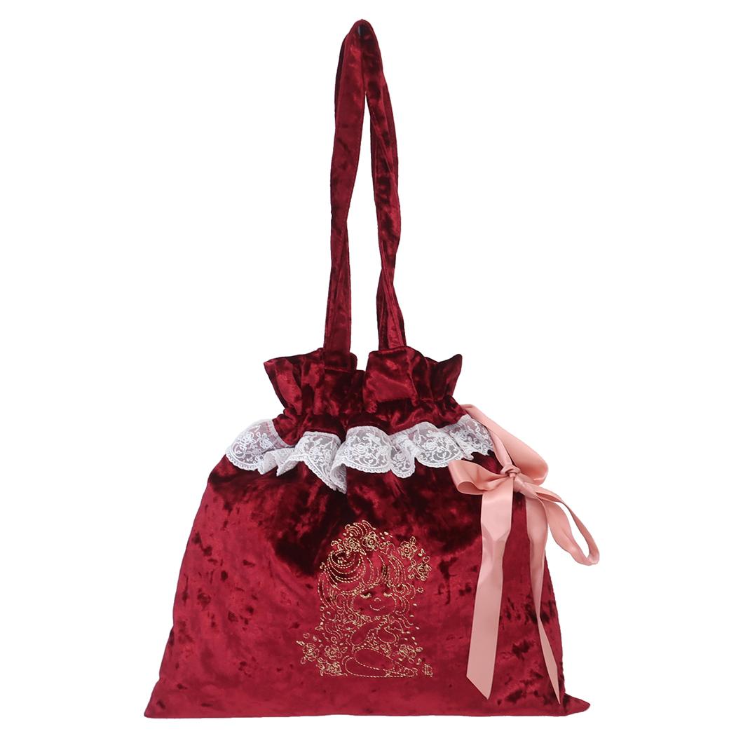 水森亜土 トートバッグ レース＆ベロア巾着トート バラ キャラクター グッズ