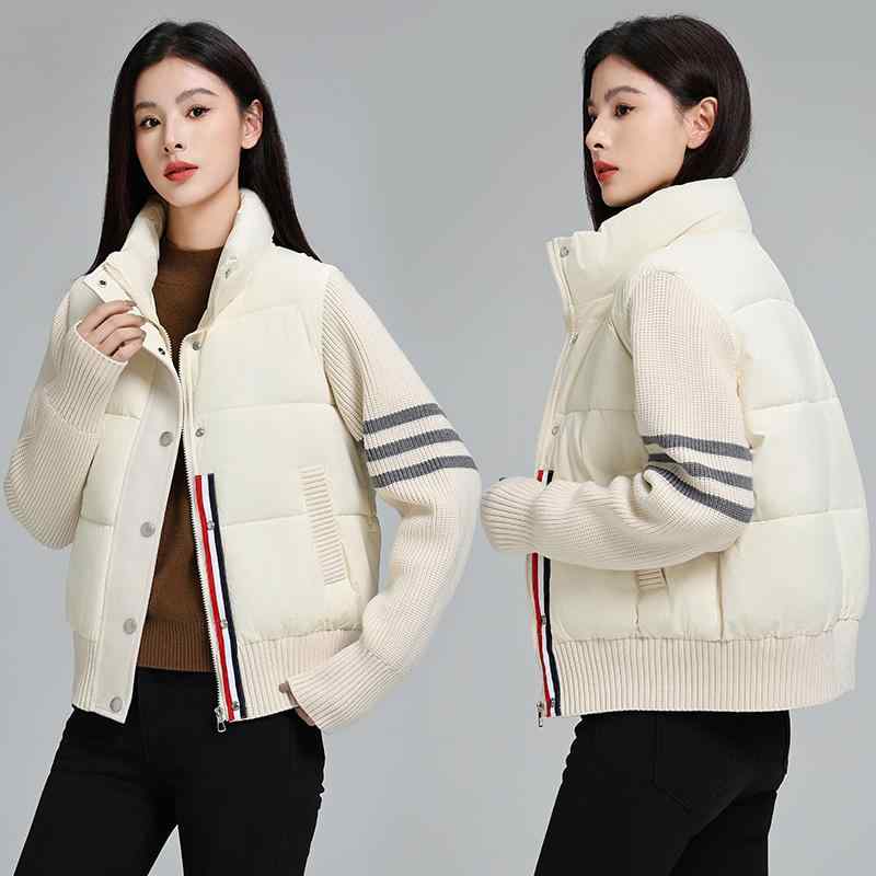 秋服 レディース ファッション オシャレ カワイイ シンプル 大人カワイイ 大きいサイズ 4 ストライプ ニット コットン ジャケット カジュアル 暖かい キルティング ジャケット