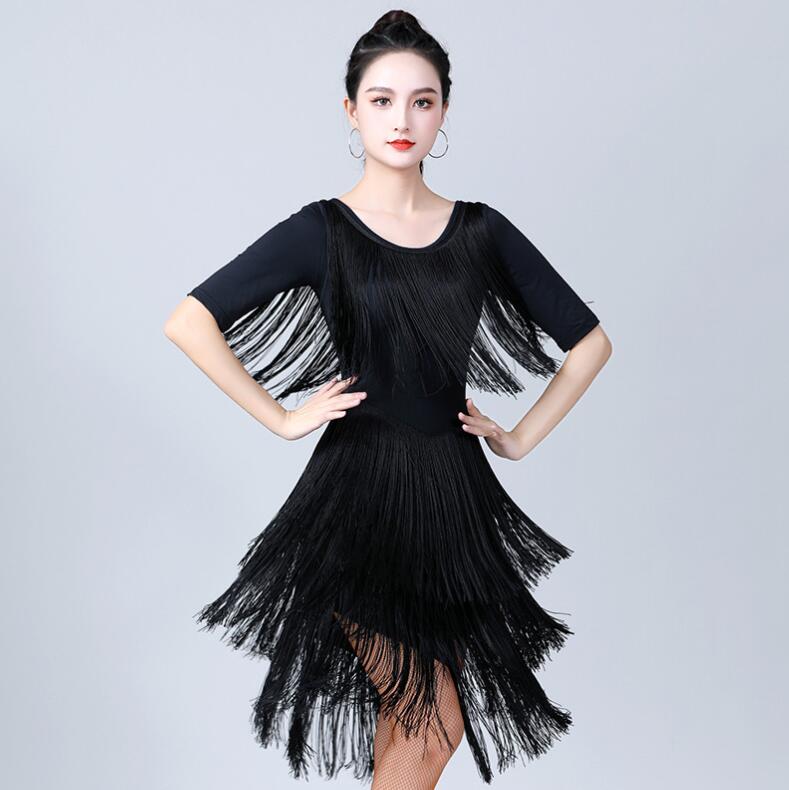 フリンジラテンダンスドレス ダンスワンピース ショート丈 レディースダンスウェア ダンス練習着 セクシードレス 五分袖 ダンス稽古 レッスン着 細見え 練習着 社交ダンス ラテンダンス モダンダンス