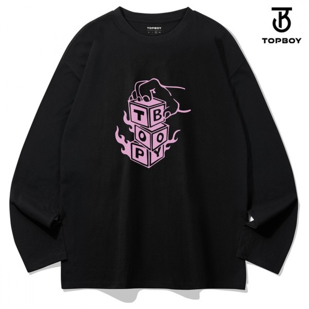 (TOPBOY) ブロックプレイプリントオーバーフィットロングスリーブTシャツ (TOP155)
