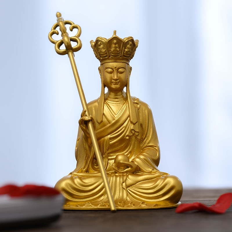 手作 地蔵菩薩像 金色の光と慈悲の守護菩薩像書斎やオフィスで精神の安定と調和を導く