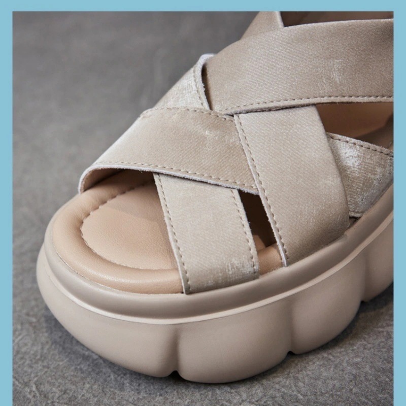 上品 美脚 百掛け 厚底サンダル ストラップ 身長アップ 7cm台 厚底サンダル [2カラー]