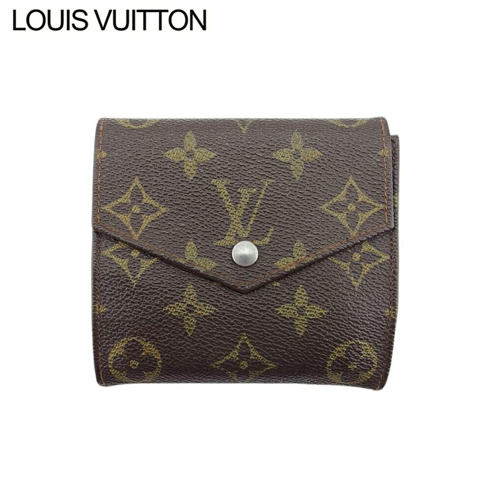 Wホック 財布 三つ折り モノグラム レディース メンズ ポルトモネビエ（旧タイプ） ブラウン ベージュ ゴールド 中古