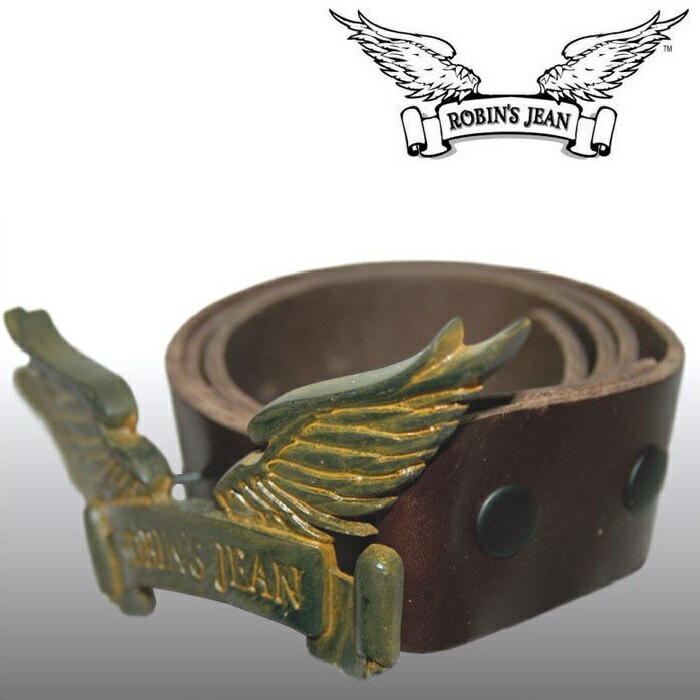 ロビンズジーン ベルト 07-05 ROBINS JEAN メンズ レディース レザーベルト ブラウン ウイング バックル アンティーク ゴールド ロビンジーンズ safari サファリ