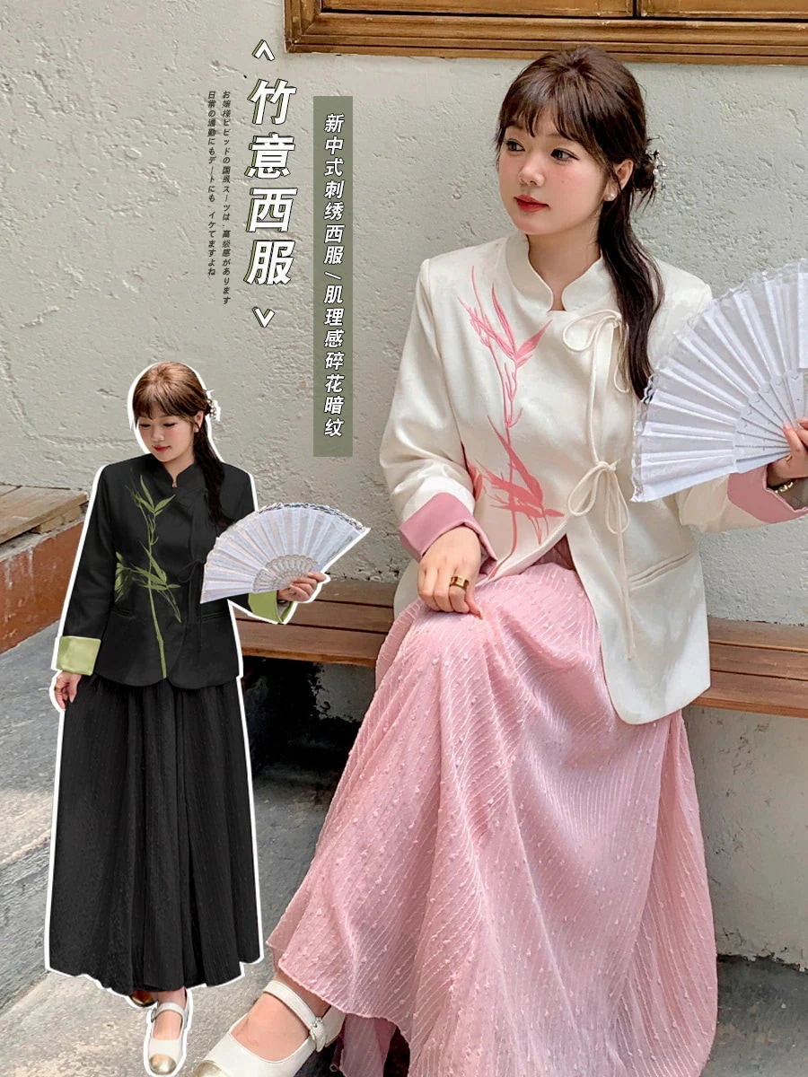 【ぽちゃまに】 2025秋新品 中華風 刺繍 トップス 長袖ブラウス 大きいサイズ 体型カバー レディース チャイナ風 アウター メガ割30%までに制限