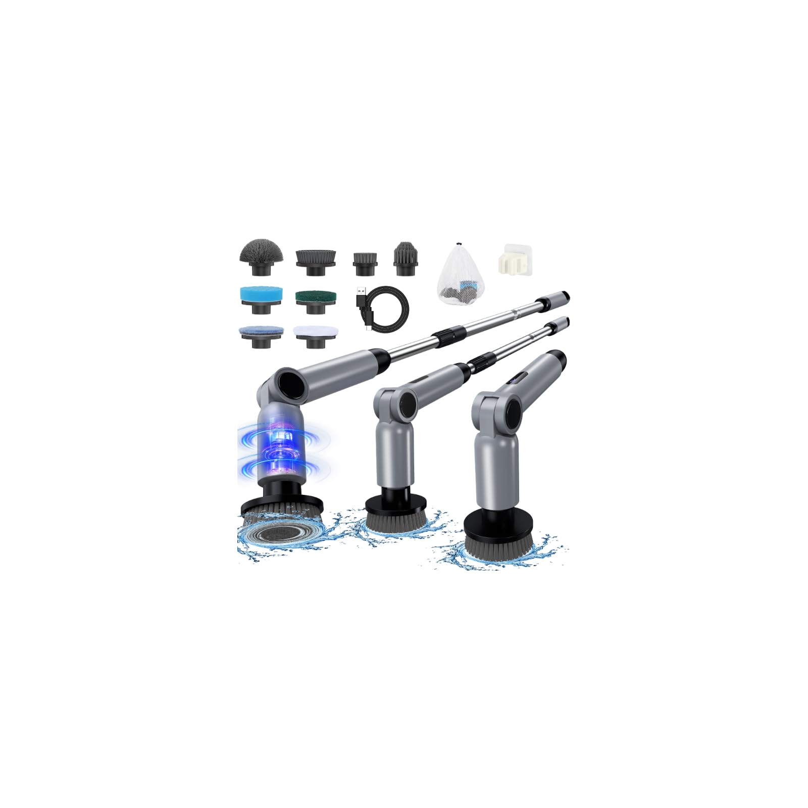 Tipkook バスポリッシャー 【14 in1・充電式・電量表示】電動お掃除ブラシ コードレス型 お風呂掃除ブラシ 5000mAh大容量バッテ IPX7防水 ブラシ角度調節 8つの替えブラシ付き 手