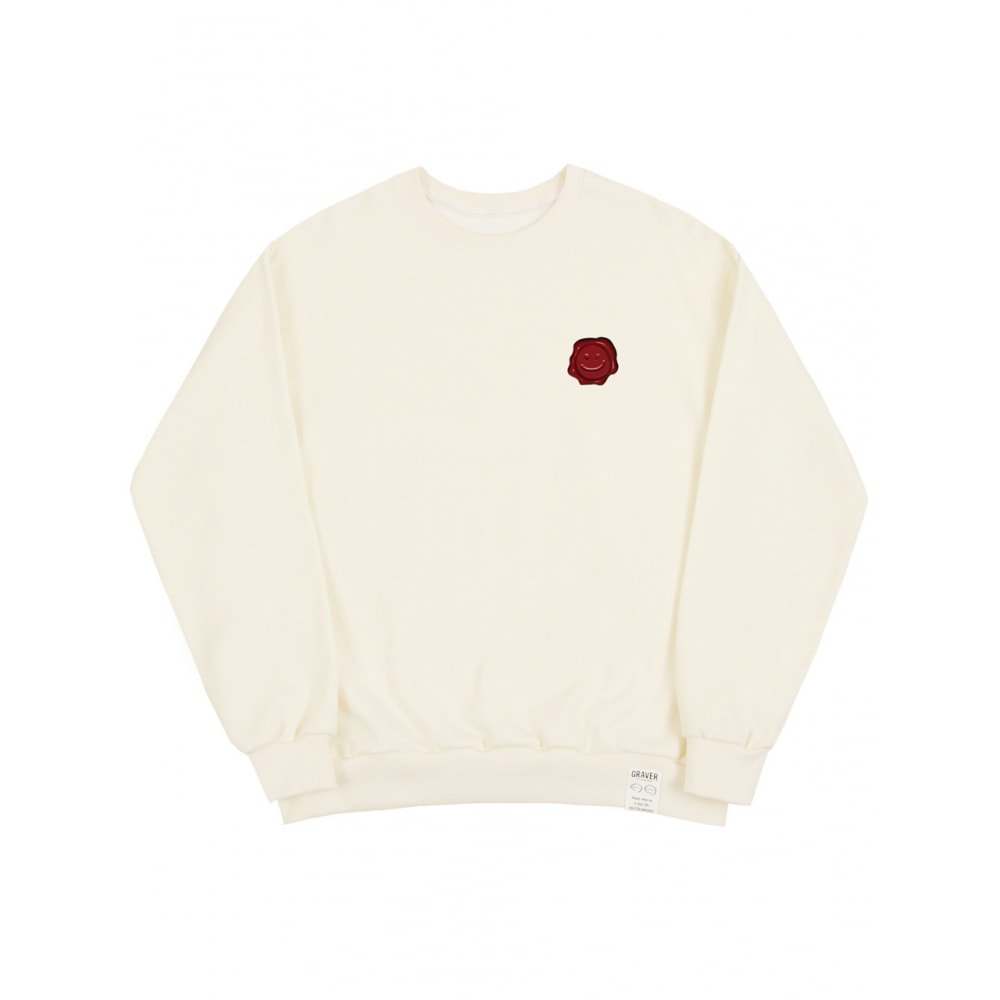GRAVER レッドシリング ドローイングスマイル ロゴ マンツーマンクリーム