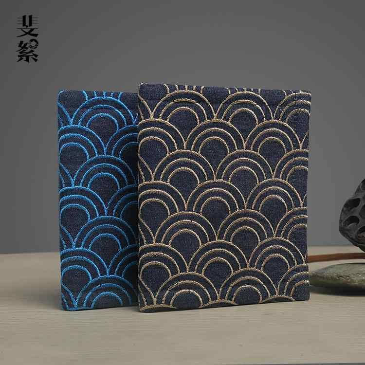 布製 財布 レディース 二つ折り 小さめ お札 スマート カード入れ シンプル 薄手 おしゃれ 刺繍 デニム チャイナ メンズ コンパクト 青 金