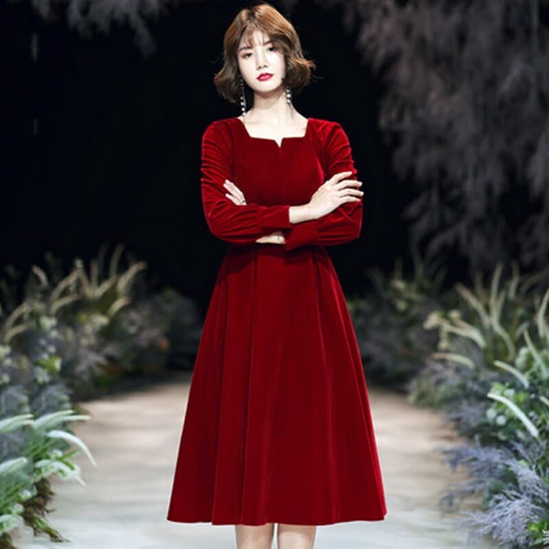 ワインレッド/ブラック ミデイアム丈　ミディアム丈　ミディアムドレス 二次会ドレス フォーマルドレス　春 夏 秋 冬 パーティドレス 二次会 2次会 レース 成人式 同窓会 謝恩会 大学生 服装 入学