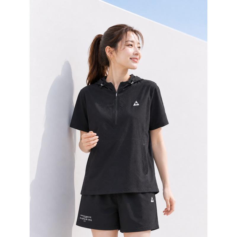 【】ユニ シアサッカー ルーズフィット半袖アノラック BLK / QR223LJK62