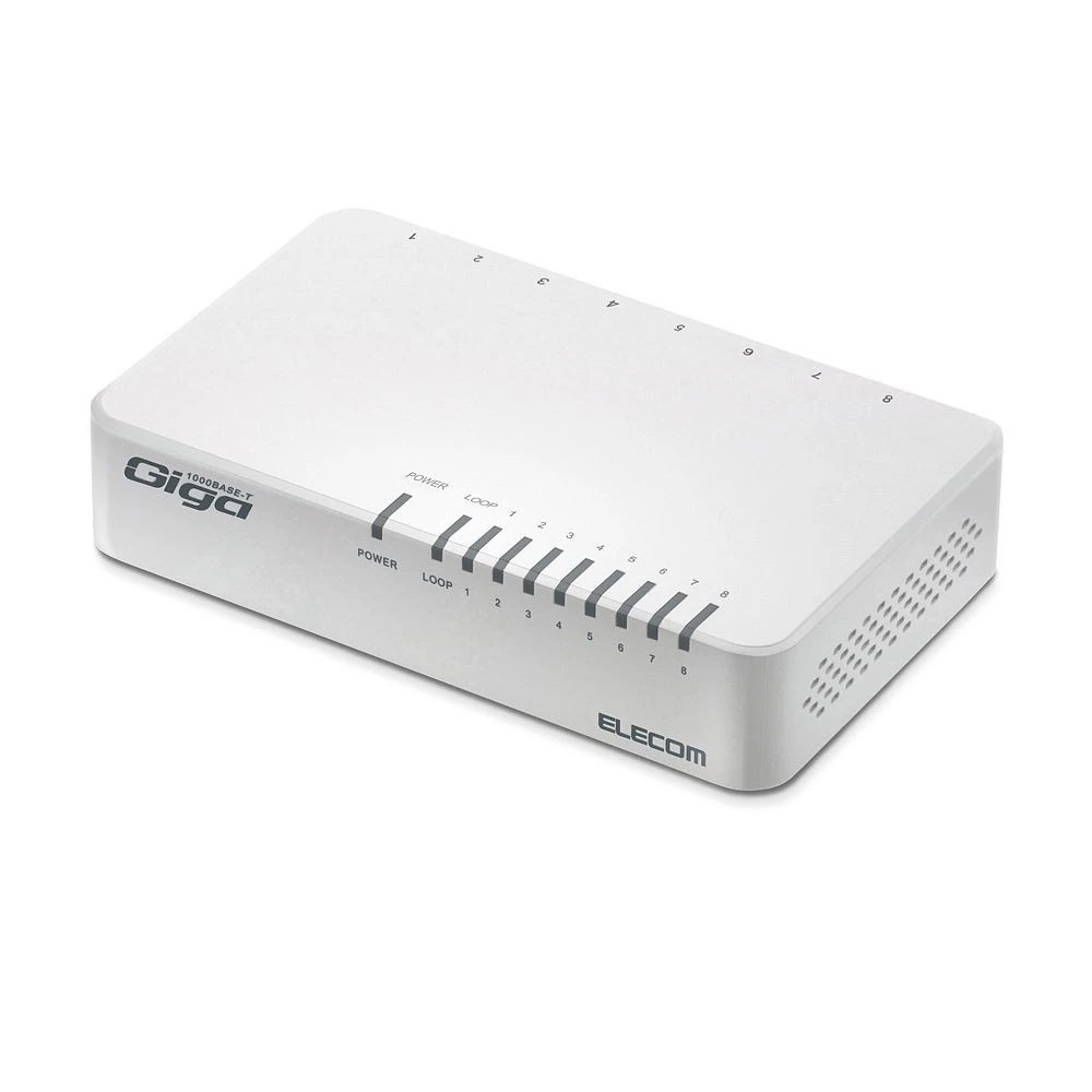 Giga対応スイッチングHub 8ポート プラスチック筐体 磁石付き 電源外付モデル ホワイト EHC-G08PA2-JW