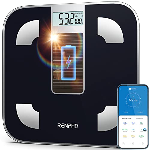 RENPHO レンフォ 体重計 ソーラー式 体組成計 スマホ連動 第二世代 ソーラー充電式 13種類健康項目 高精度 Bluetooth対応 体脂肪計 スマートスケール 強化ガラストップ 日本語アプリ