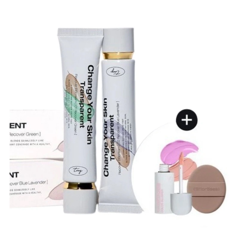 [新作](+チーク+パフ贈呈)トランスペアレント リカバー BBクリーム 2color #ヘイダPICK #01 recover green #02 recover blue lavender