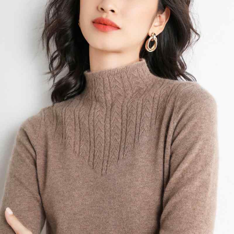 ファッション 服 オシャレ カワイイ シンプル 大カワイイ サイズ 婦服 秋 ハーフ タートルネックセーター プルオーバー 韓国 スタイル スリム ニットインナー トップス