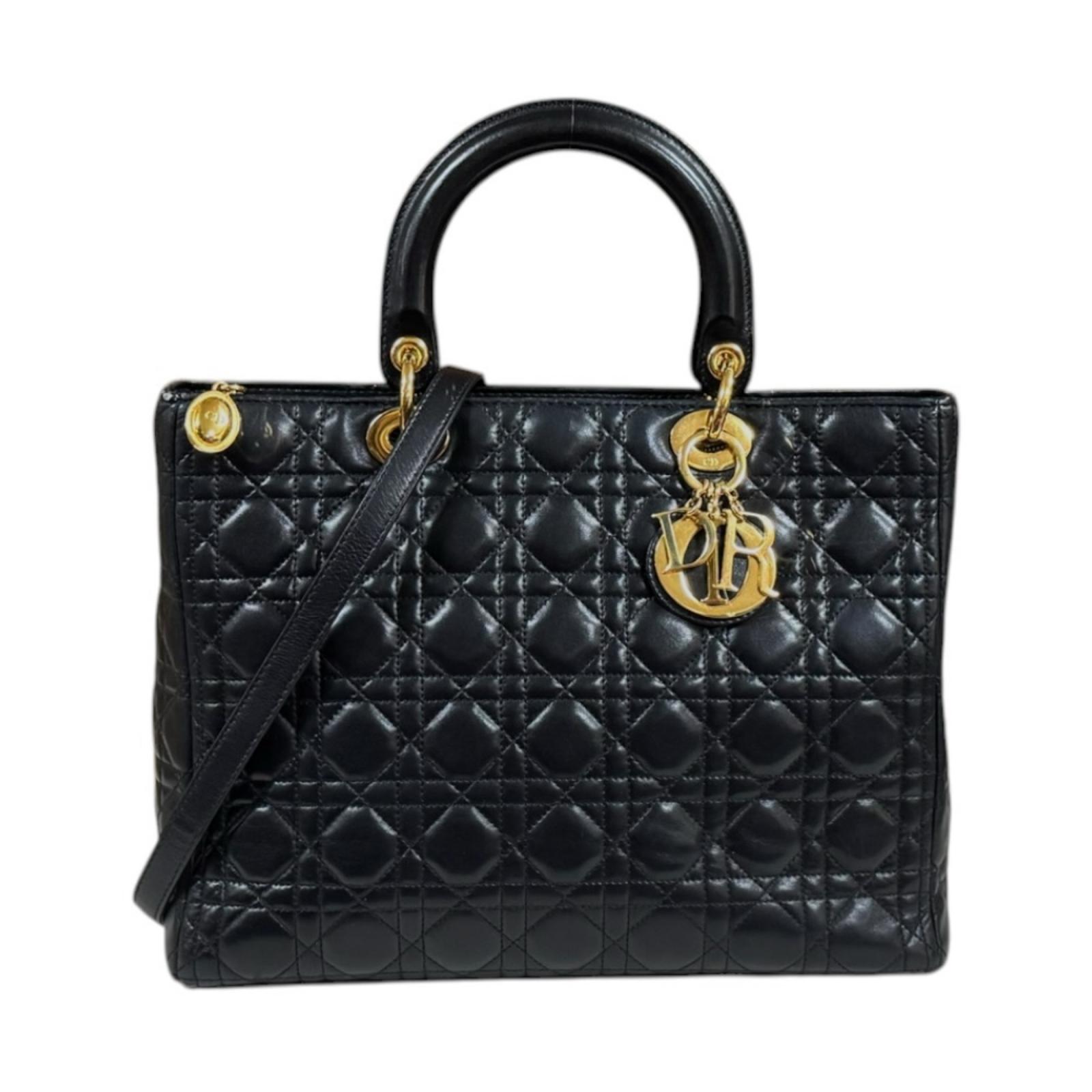 クリスチャンディオール レディディオール ラージ カナージュ ショルダーバッグ レザー M0566ONGE ブラック Christian Dior 中古