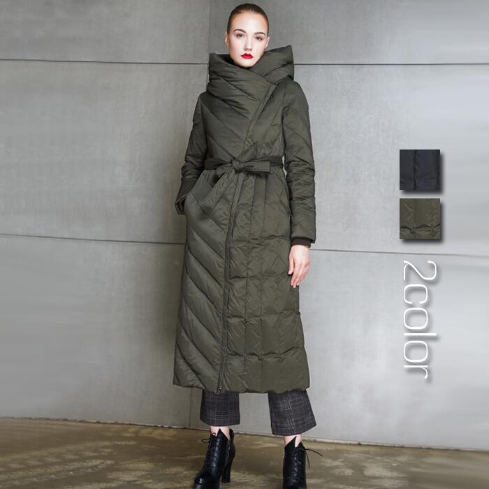 ウエストリボン ダウンジャケット レディース ダウン コート ロングコート ダウン コート ロング モードコート アウター スタンドカラー 大きいサイズ 暖かい ロングダウンコート ドレス デイリー