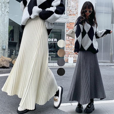 冬ニュースタイル 厚手 ニット スカート ハイウエスト 着痩せ スカート