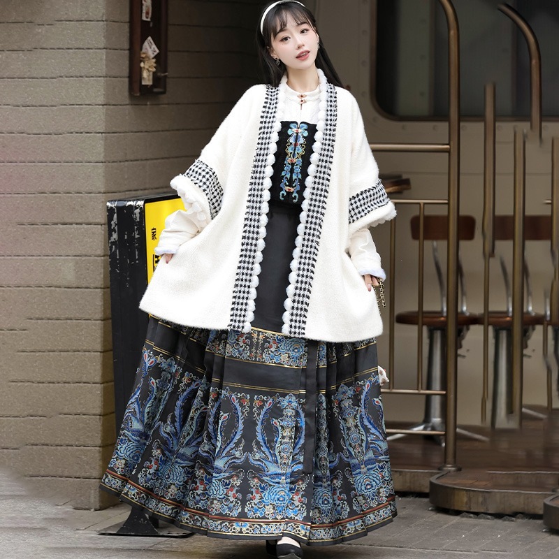 漢服女性[阮豊]明代織り金化粧馬面スカートメインウエストスタンドカラーシャツ漢要素冬風