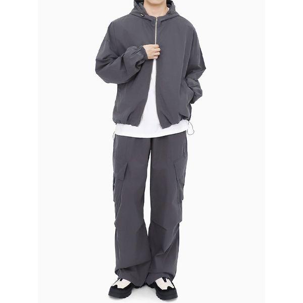 男性フード付きジャンパー ストリングパンツ セット ツーウェイ ジップアップ セットアップ SAND008_P374752432
