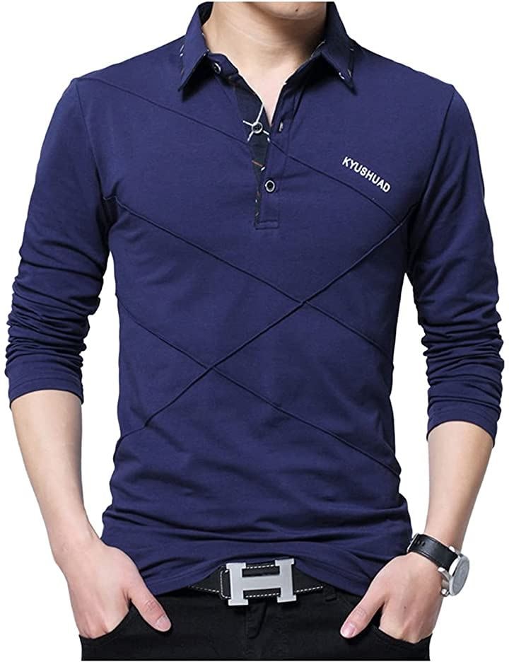 スリージョイ ポロシャツ 長袖 トップス シンプル ゴルフウェア 襟付き カジュアル 春秋 メンズ(ネイビー, 2XL)