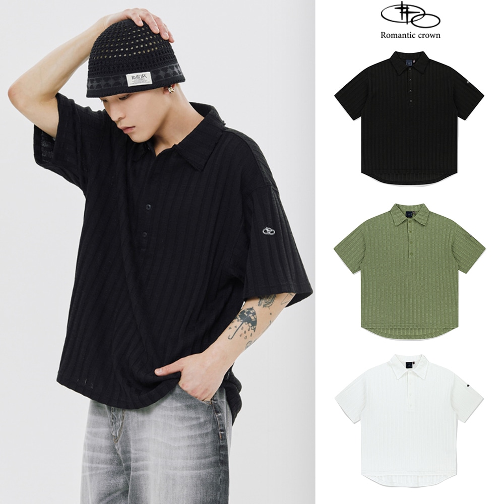 ROMANTIC CROWN★Unisex★DAMAGE COLLAR POLO SHIRT♪ DAMAGE COLLAR POLO SHIRT - ROMANTIC CROWN | 60% - Asian