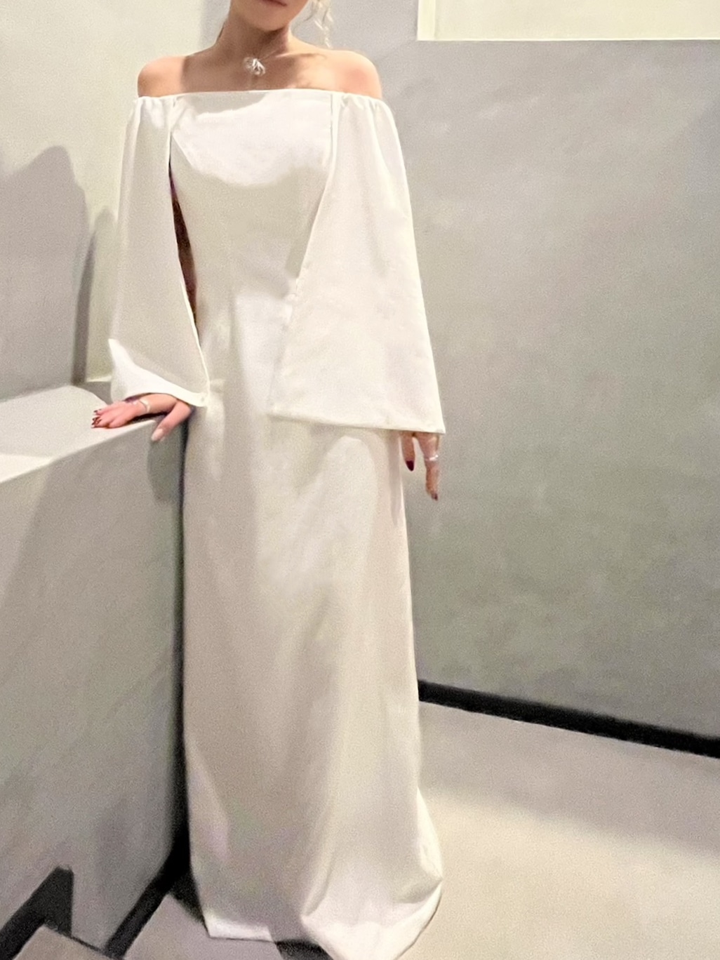 実例写真！フランス風 パーティードレス オフショルダー ロング 二次会 前撮り 28,990円