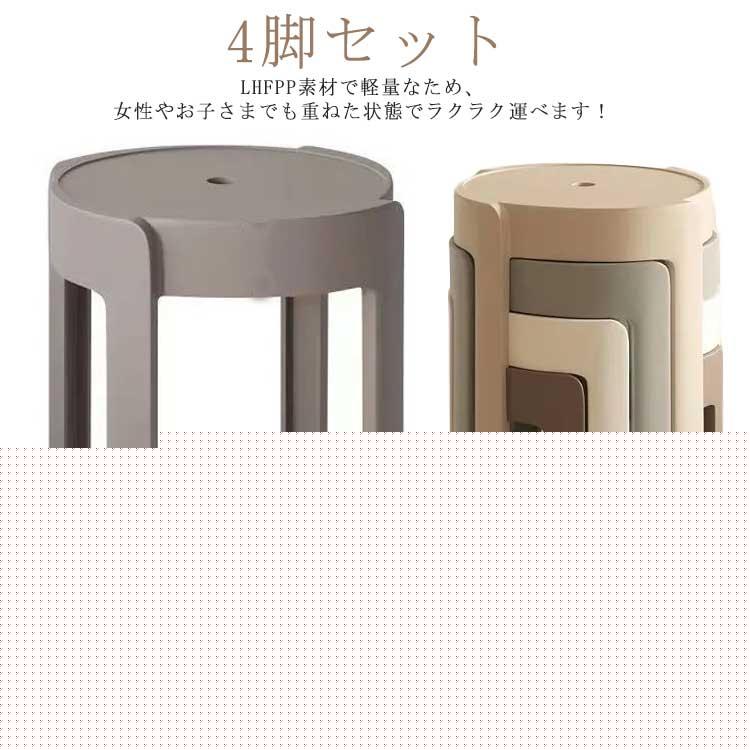 4脚セット!スツール 円形 コンパクト 高さ46cm 積み重ね スタッキング 省スペース 北欧 丸 椅子 軽量 持ち運びやすい インテリア ニュアンス