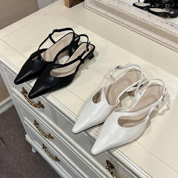 サンダル ポインテッドトゥ バックストラップ フラット レディース 黒 白