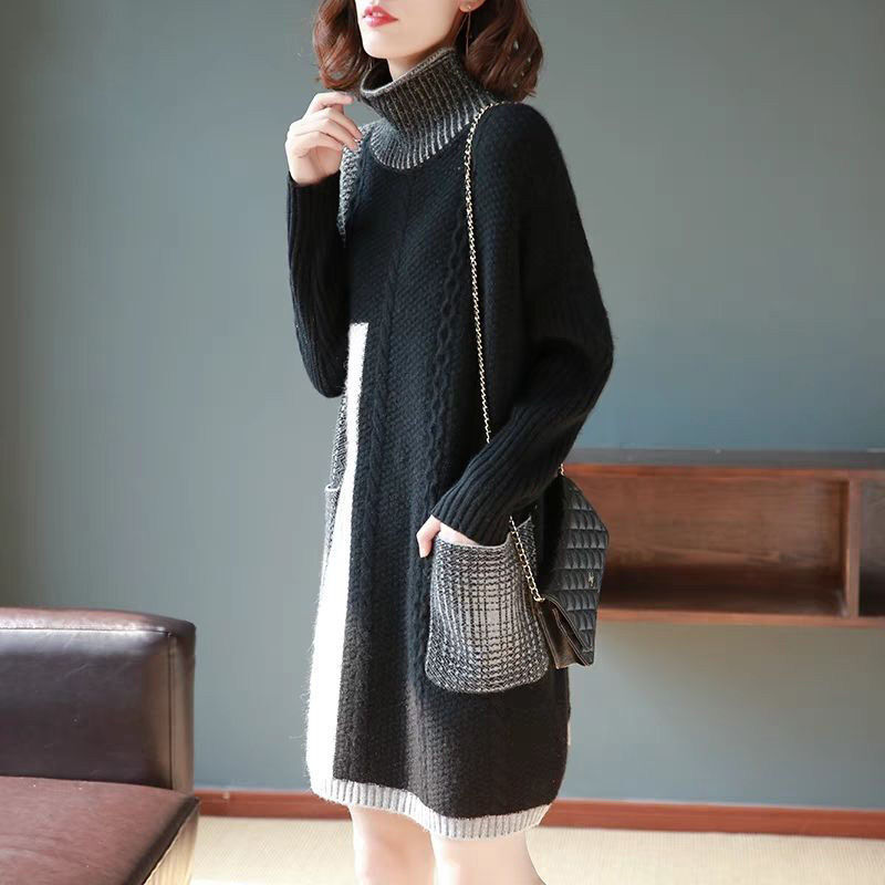 ワンピース ニットソー ワンピドレス 膝丈 膝上 袖あり 長袖 タートルネック スリム 細身 ストレート 厚手 大人可愛い きれいめ シンプル 大人 上品 お洒落 こなれ感 セクシー エレガント