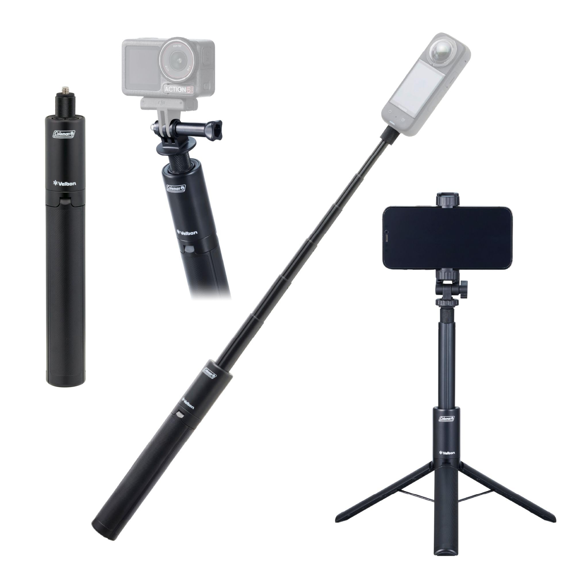 ベルボン 【Amazon.co.jp限定】Velbon スマホ三脚 自撮り棒 Coleman(コールマン) マルチスタンド360II ブラック 360度アクションカメラ 見えない自撮り棒 スタンド ス