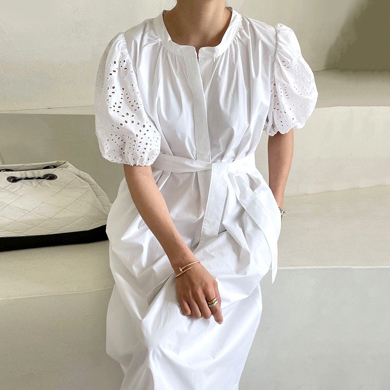 レディース ワンピース ロング 長袖 襟なし ワイド レース かわいい 大人可愛い きれいめ シンプル カジュアル 上品 おしゃれ レトロ アジアン こなれ感 ラフ ルーズ 個性的 クール