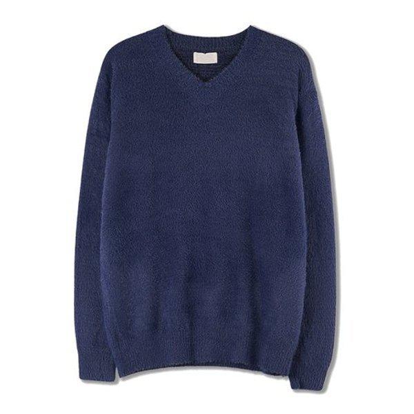 メンズソフトモヘアアンゴラVネックニットTシャツ SG-KN-Q029-オリーブ