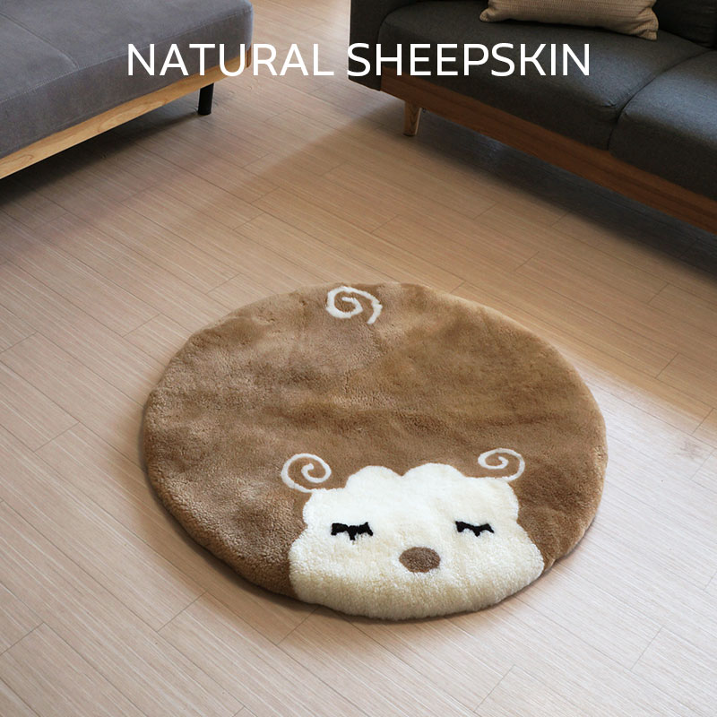 ムートン ラウンドラグ 円形 直径90cm ムートンラグ ニュージーランド シープスキン 100% ベージュ 北欧 厚手 極厚 カーペット リビング センターラグ おしゃれ かわい