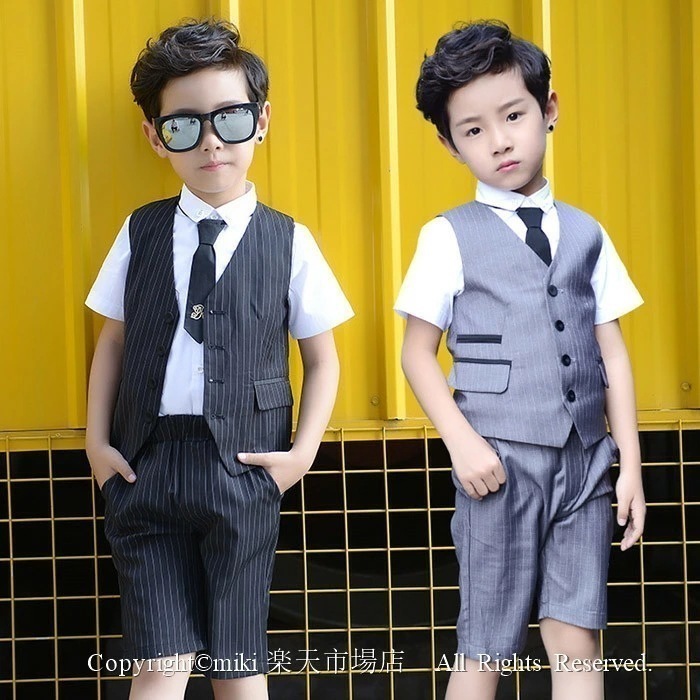 【新品プロモ-ション】夏物 子供 男子 キッズ 七五三 入学式 4点セット シャツ付 ネクタイ 卒業 ピアノ発表会 結婚式 ベスト パンツ 入学式 卒業式 入園式 七五三 初節句 ベビー服 出産祝い 11,827円