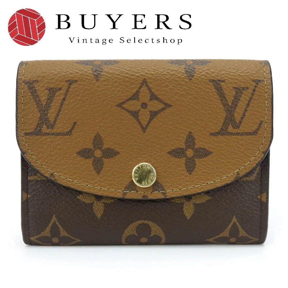中古 二つ折り財布 ポルトフォイユ・ロザリ M82333 モノグラムリバース ブラウン ゴールド金具 コンパクト 小物 普段使い レディース 女性