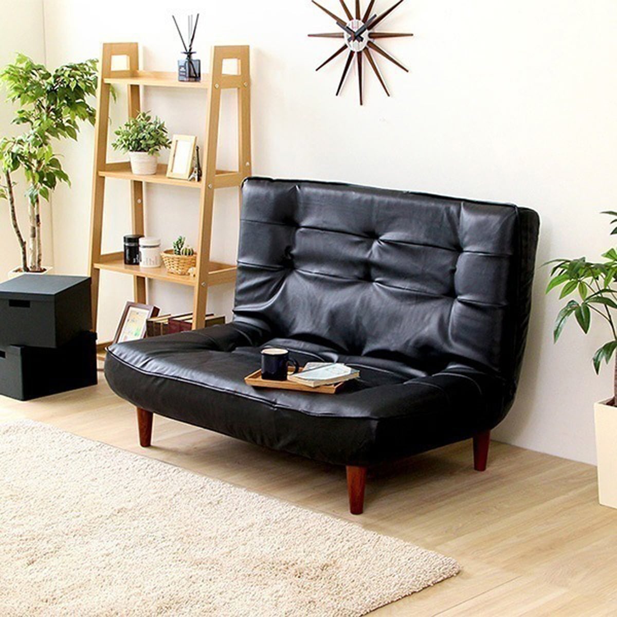 ２人掛ハイバックソファ PVCレザー ローソファにもポケットコイル使用３段階リクライニング 日本製