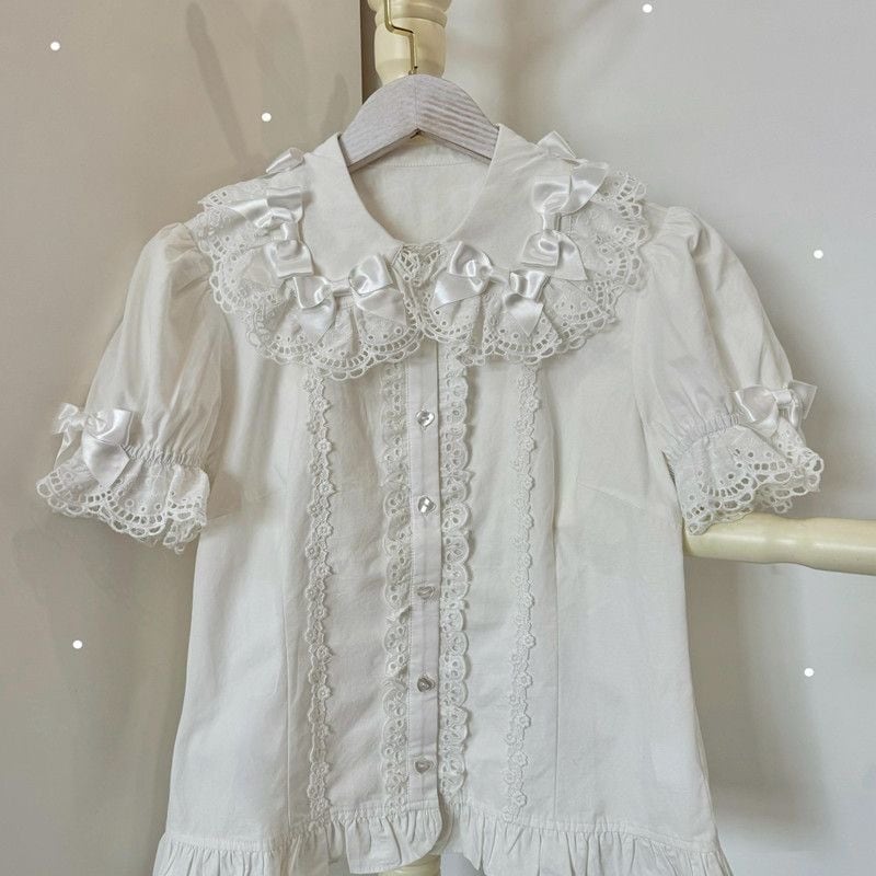 Lolita夏季正规品娃娃领JSK内搭洛丽塔短袖纯棉衬衣泡泡袖可爱打底