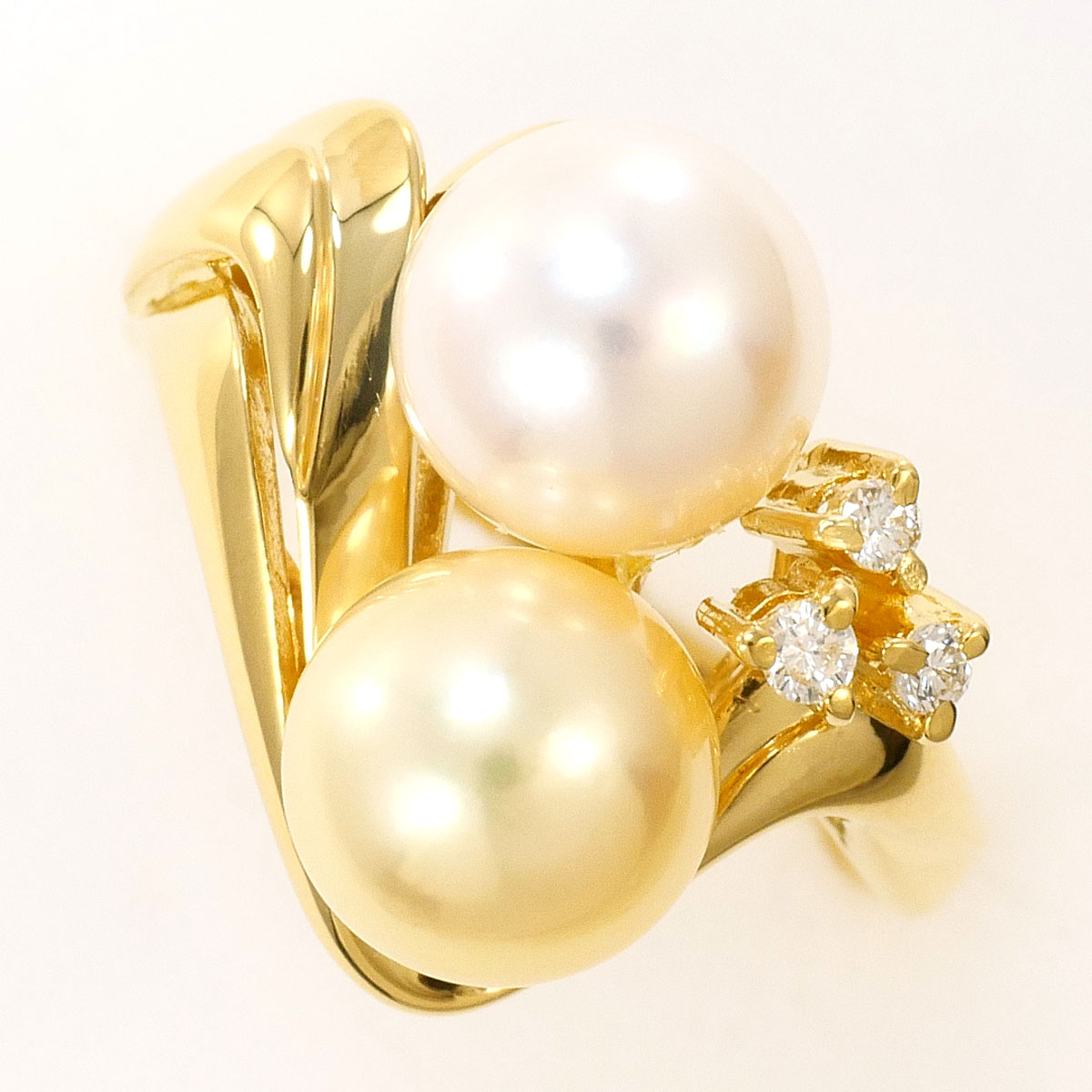 K18 18金 YG イエローゴールド リング・指輪 7号 パール（真珠） ダイヤモンド 0.04ct 総重量約4.5g 中古