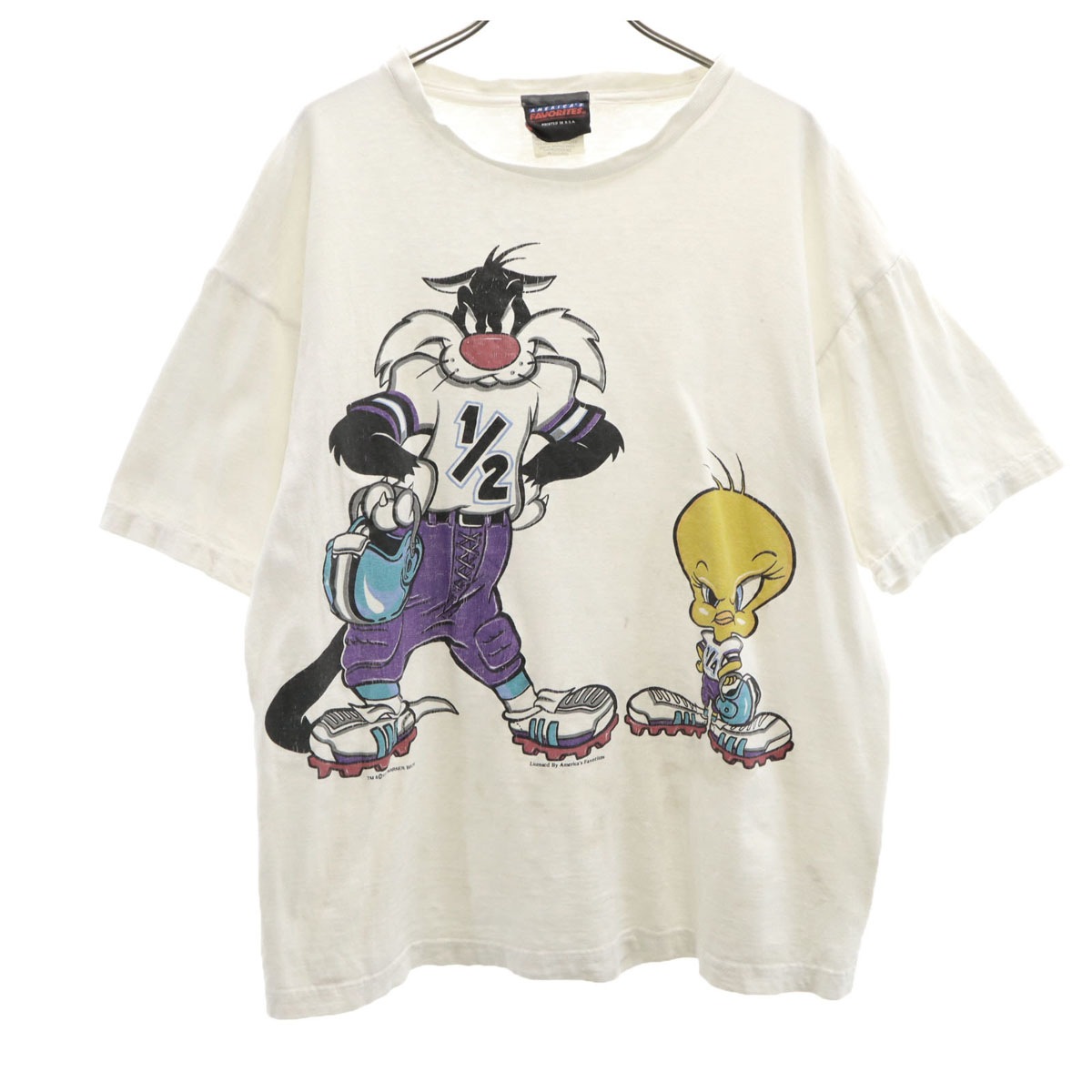 AMERICAS FAVORITES 90s オールド ルーニーテューンズ トゥイーティー シルベスター 半袖 Tシャツ L ホワイト キャラクター メンズ 古着 5,124円