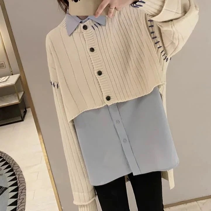 ルーズフェイクツーピース ニット ステッチウエスタンスタイル ファッション