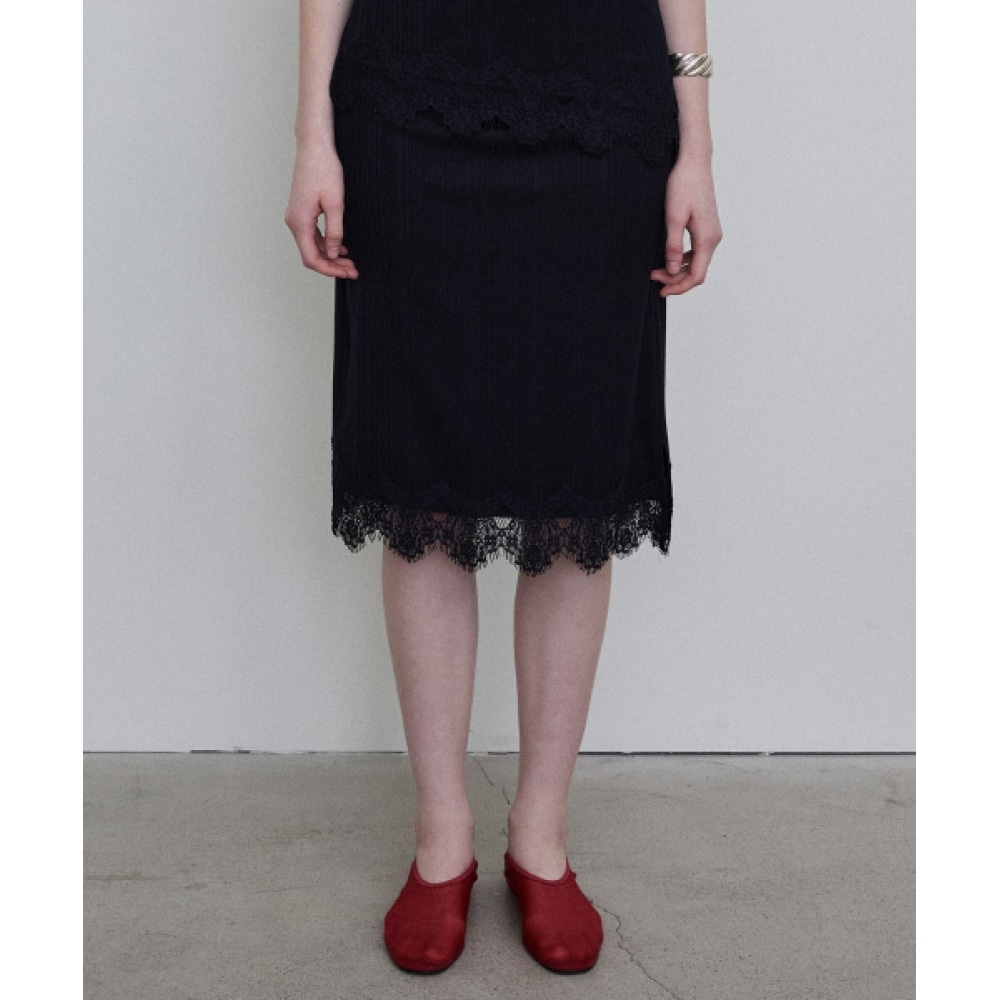 DEETO レースパッチディテールジャージースカート [NAVY]