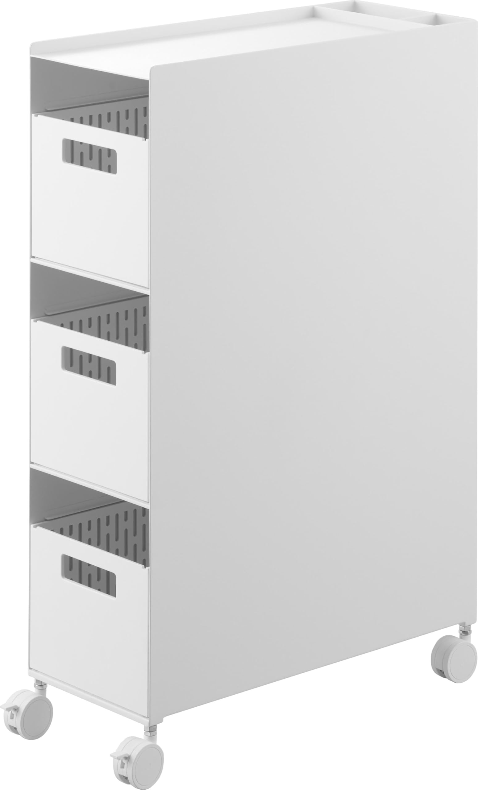 【完成品 キャスターのみ取り付け】 収納バスケットワゴン 3段 ホワイト 本体：W16.6×D43×H58cm タワー tower 引き出し 収納ワゴン キャスター付き 10015