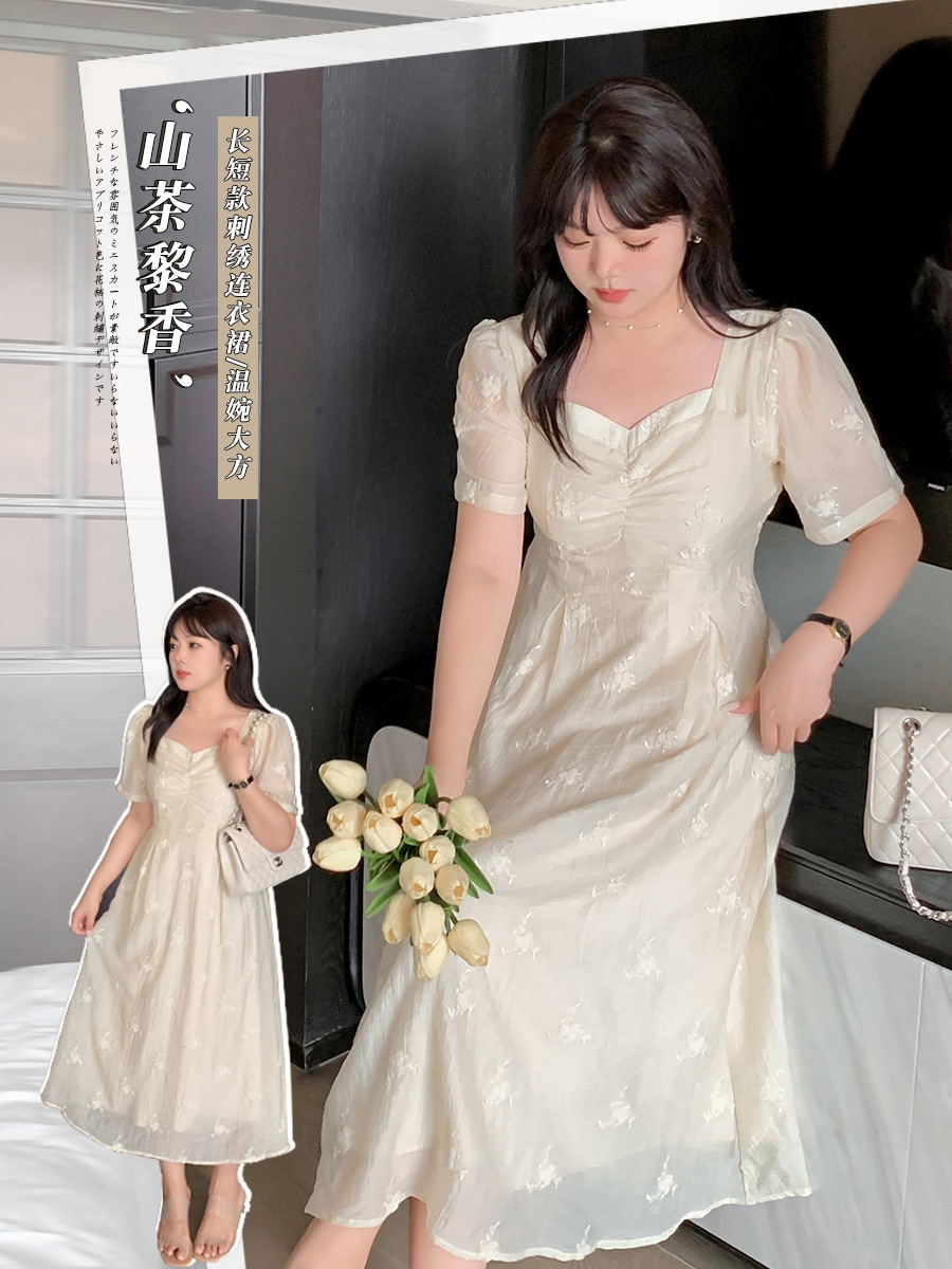 【ぽちゃまに】 夏 お姫様 ワンピース 大きいサイズ 長/短2タイプ 刺繍 体型カバー レディース ロングワンピース メガ割