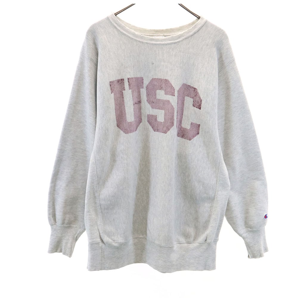 90s 刺繍タグ REVERSE WEAVE リバースウィーブ USA製 オールド カレッジ 長袖 スウェット トレーナー XL グレー系 裏起毛 メンズ