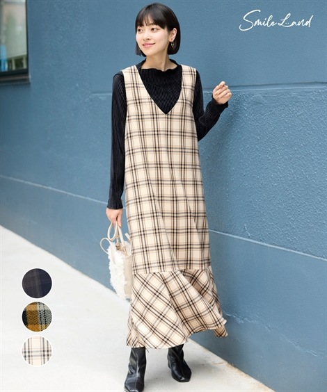 ジャンパースカート 大きいサイズ 両面起毛マーメイドジャンパースカート メルティストレッチ