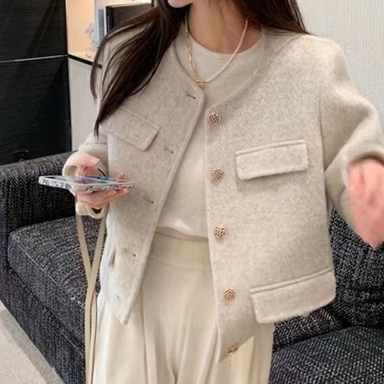 オフシーズン短くて小さなポケット厚く暖かいウール両面ウールコート女性両面ウールコート
