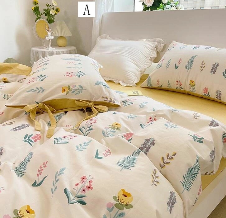 限定カラー布団カバーセット 上品 4点セット植物柄 通気良い ふわふわ フラットシーツ/ボックスシーツ 寝具カバーセット掛け布団カバー ダブル ピローケース 1.5m/1.8m 枕カバー 肌触り良い